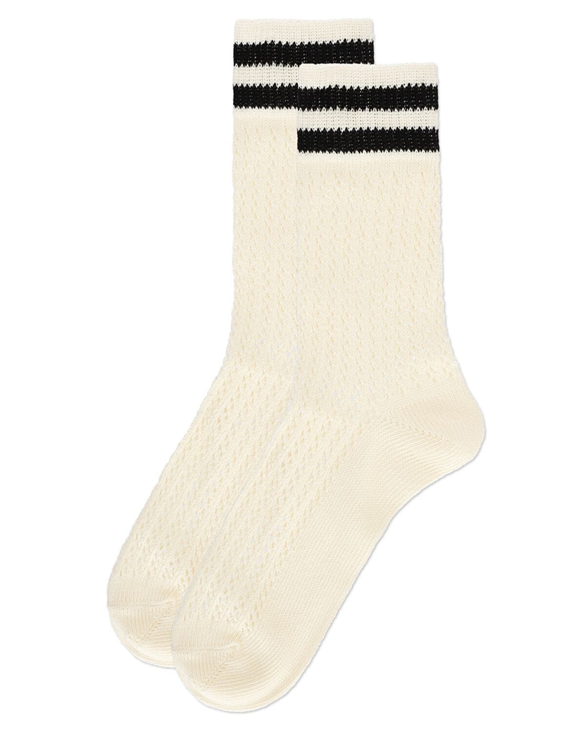 Women's Pointelle Knit Striped Crew Socks, IVORY, alternate image number 2