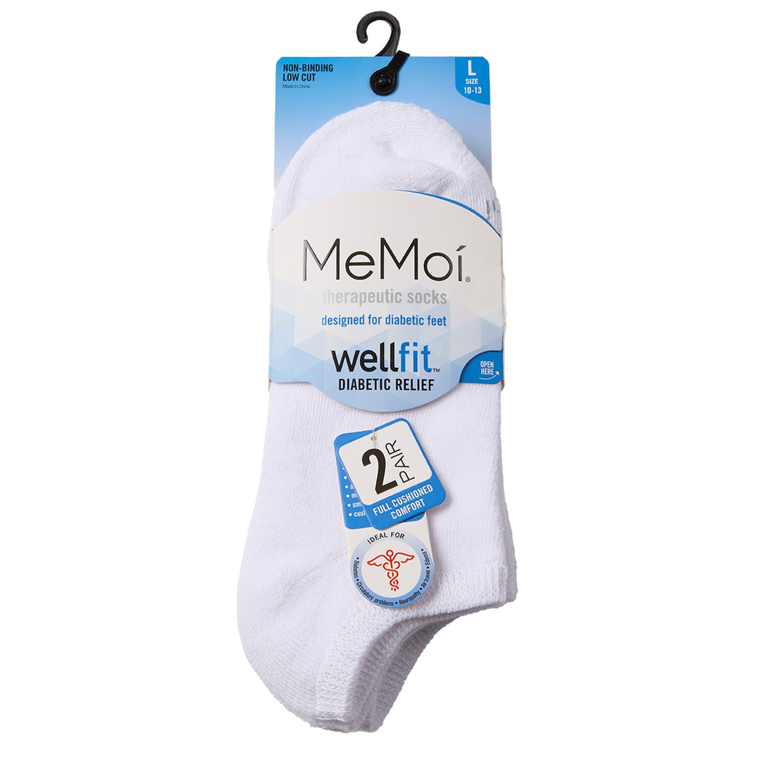 2 pair Diabetic Full Cushion Low Cut Socks, WHITE WHITE, alternate image number 1