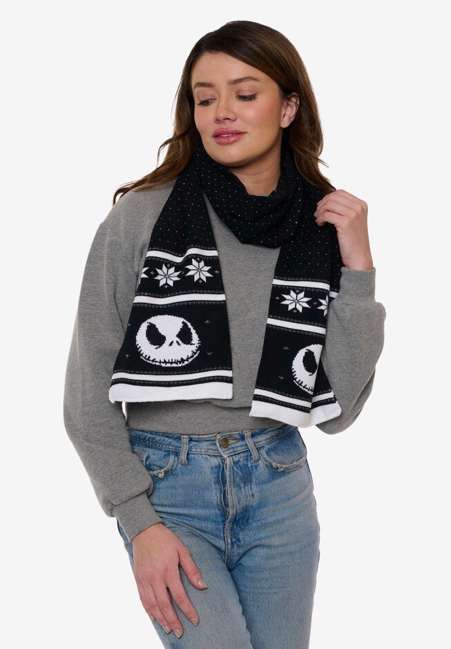 Disney Jack Skellington Nightmare Before Christmas Knit Scarf 70 inches, , on-hover image number null