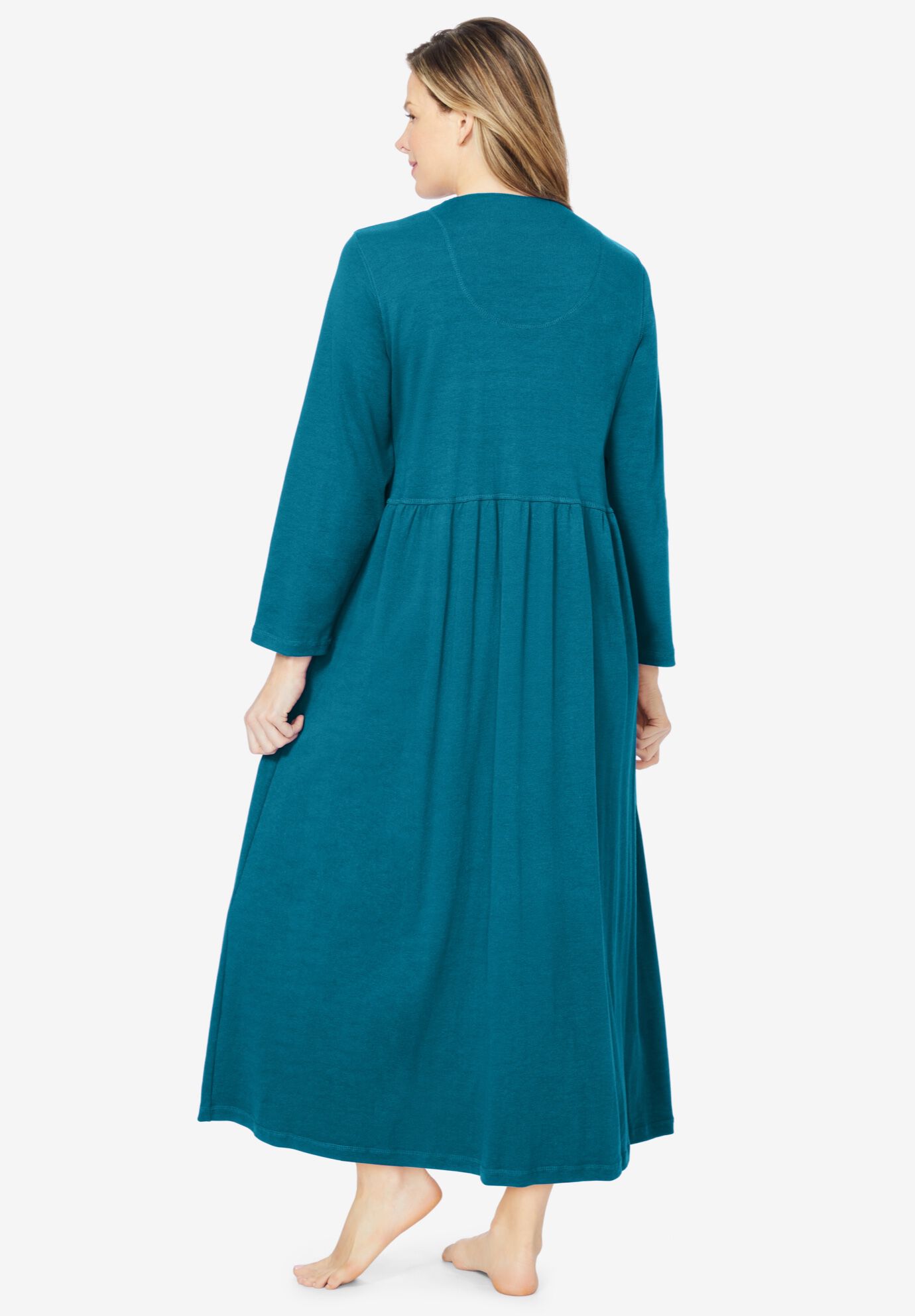 Long Snap-Front Knit Lounger, DEEP TEAL, on-hover image number 1