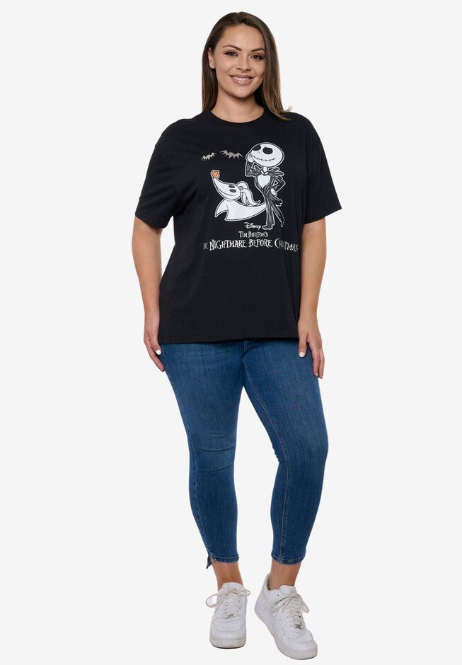Women's Disney Nightmare Before Christmas Jack Skellington & Zero T-Shirt Black, BLACK, alternate image number null
