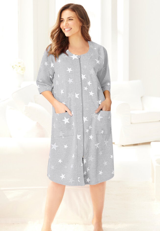 Short French Terry Zip-Front Robe | Avenue