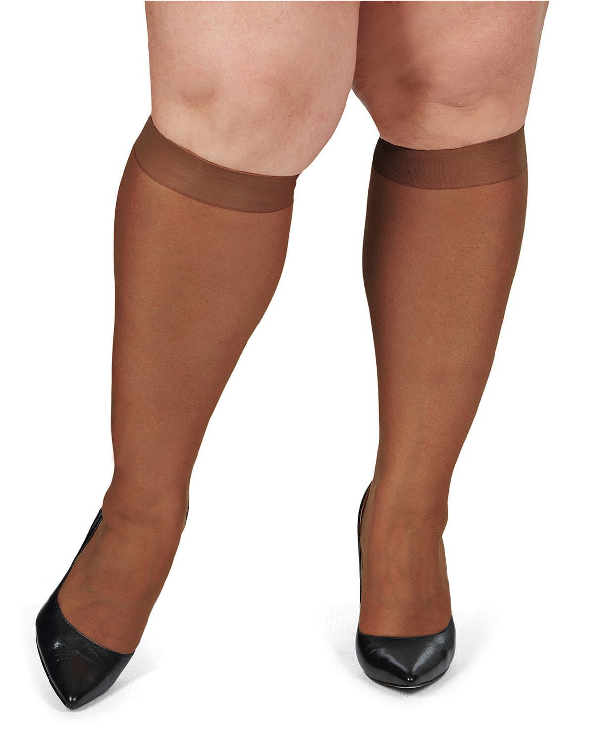 Women's 2 Pair Pack Silky Sheer Curvy Knee Highs, FRENCH COFFEE, alternate image number 1