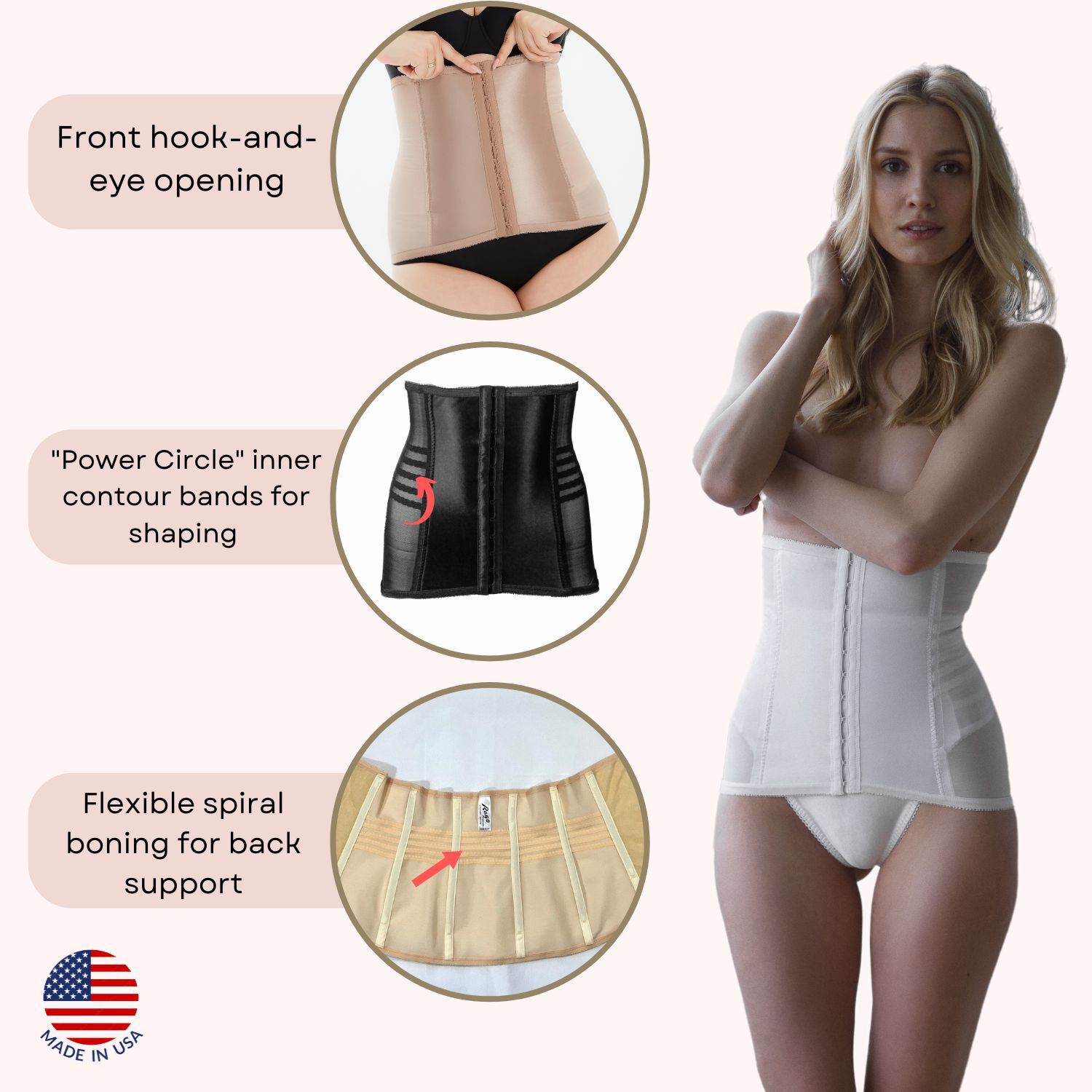 Shapette Powermesh Satin Panel Waist Cincher, BEIGE, alternate image number 3