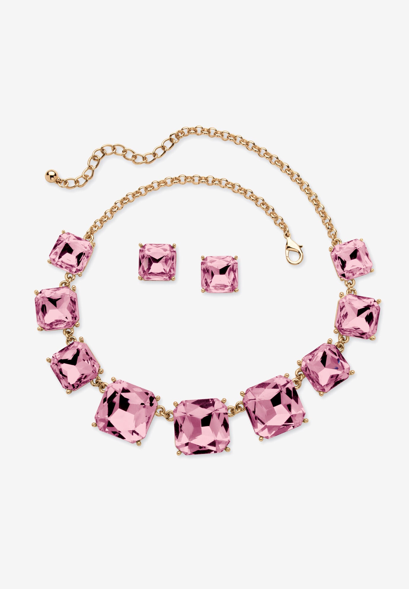 Gold Tone Necklace and Earring Set, Princess Cut Simulated Birthstones, JUNE, hi-res image number 0