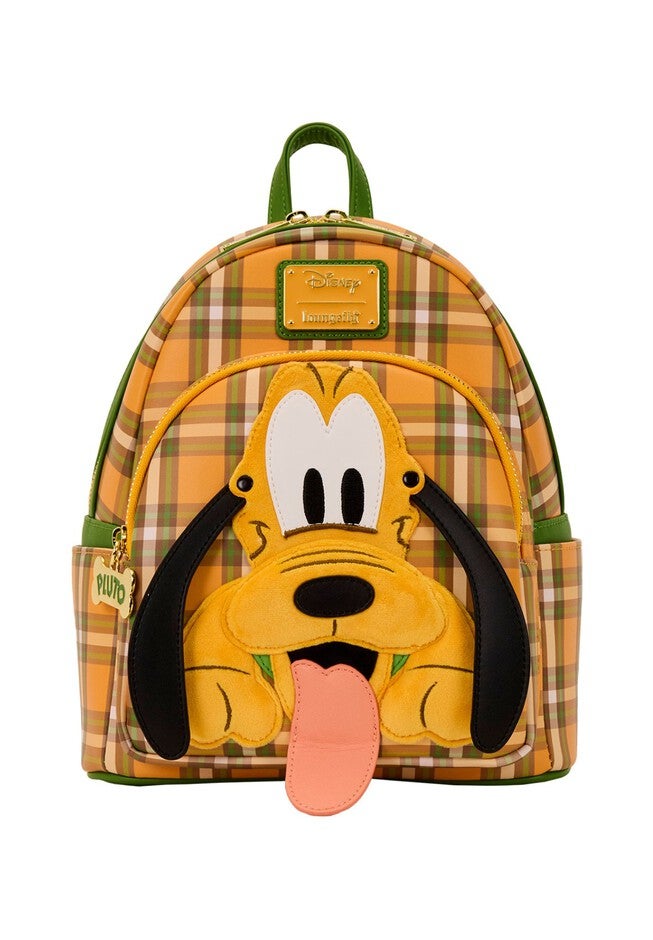 Loungefly x Disney Pluto 95th Anniversary Plaid Mini Backpack, ORANGE, hi-res image number 0