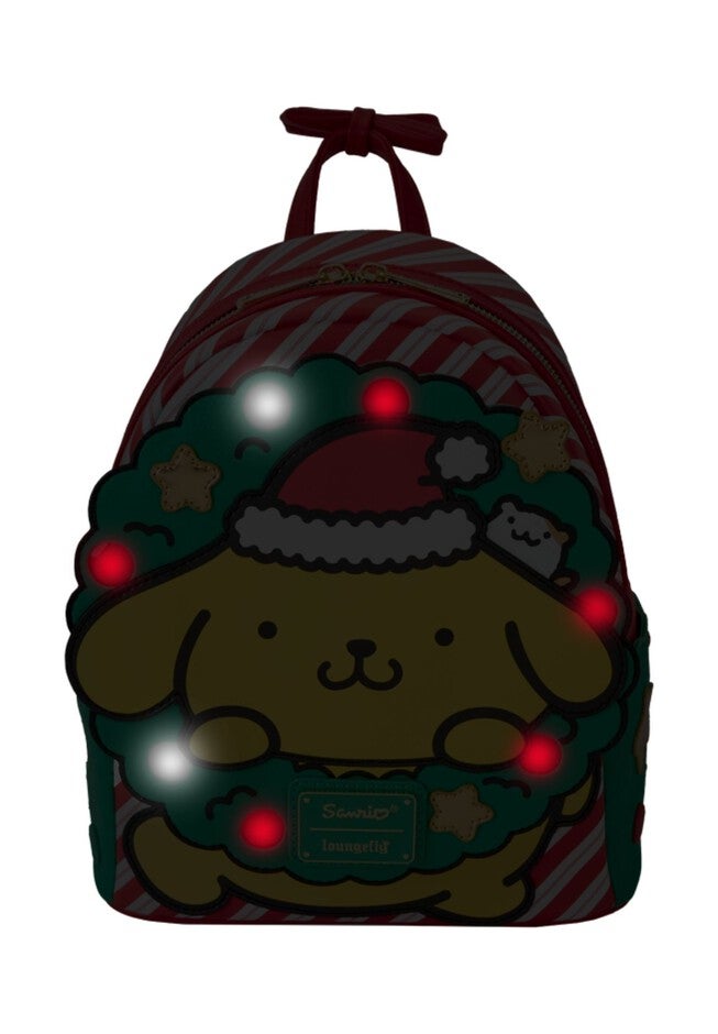 Loungefly x Sanrio Pompompurin Santa Hat Light Up Mini Backpack, RED, alternate image number 2