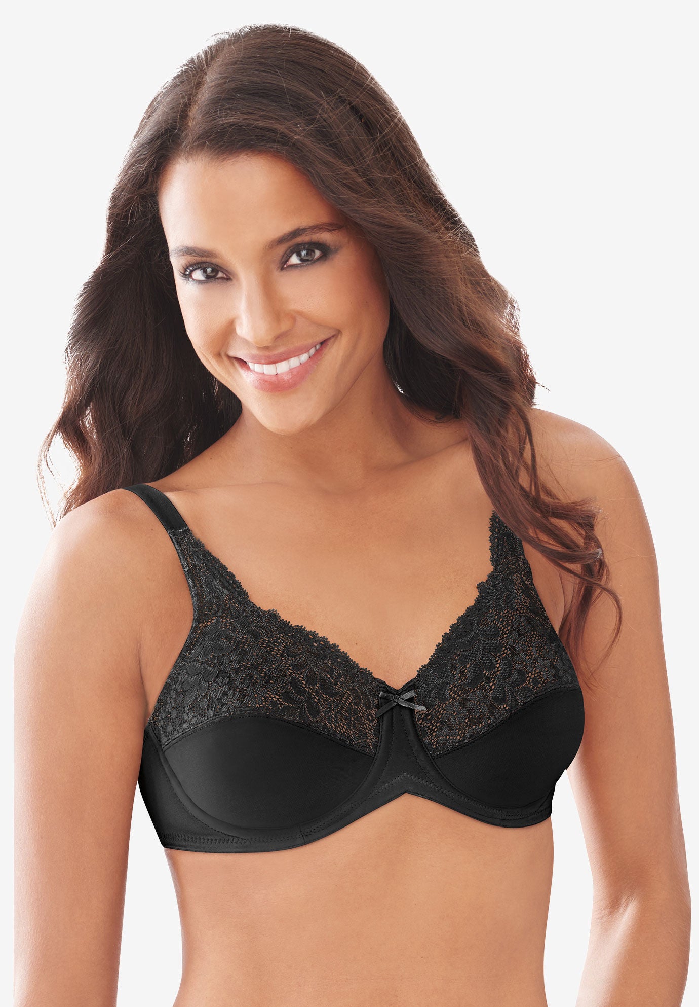 Lilyette Lace-Trim Tailored Minimizer® Bra LY0428, BLACK, hi-res image number 0
