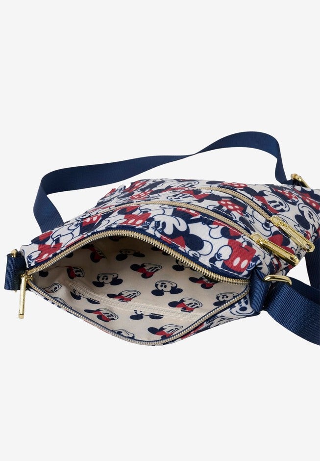 Loungefly x Disney Mickey & Minnie Mouse Passport Crossbody Bag All-Over Print, BEIGE, on-hover image number null
