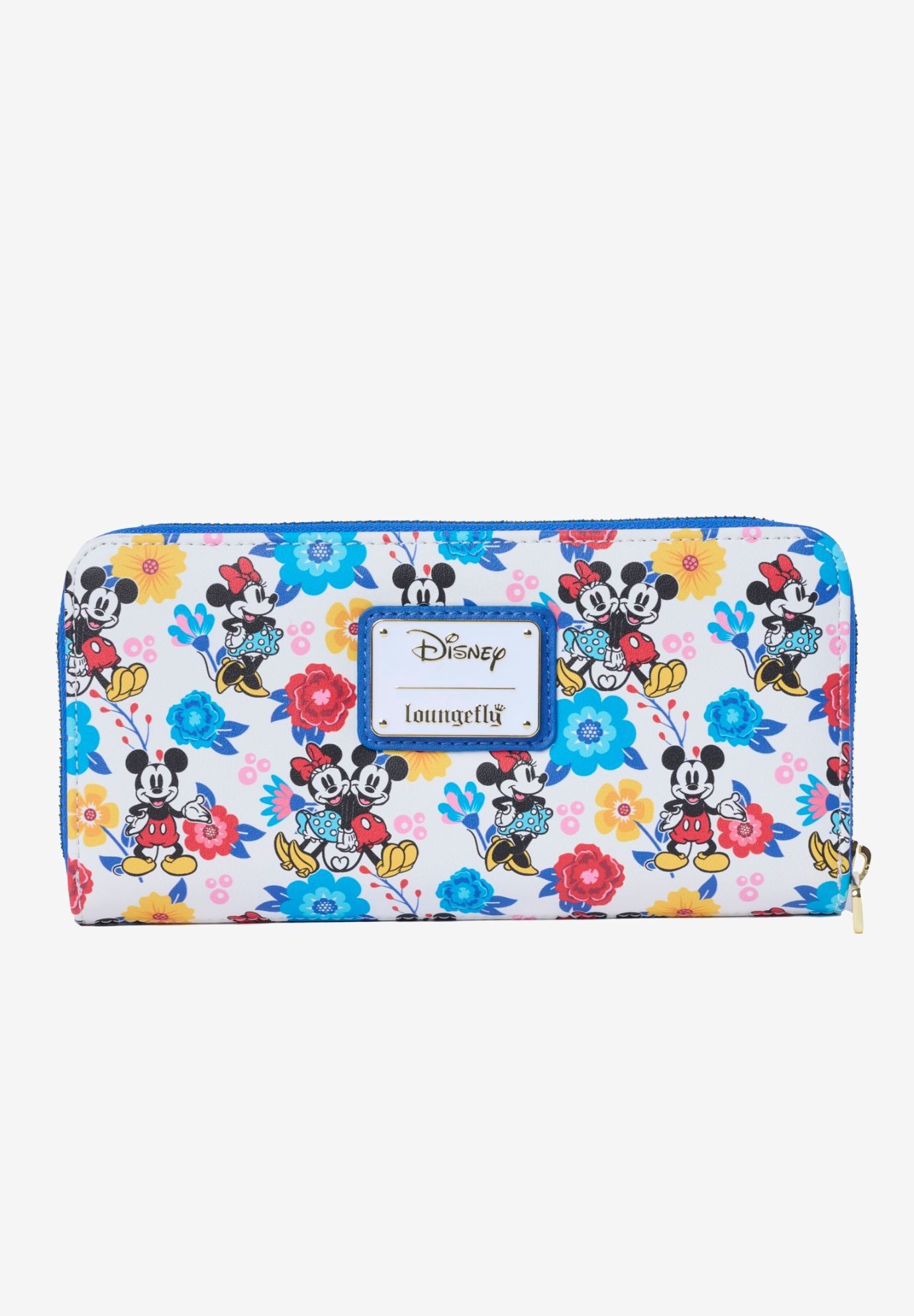 Loungefly Disney Mickey and Minnie Mouse Zip Around Wallet Floral Springtime , BLUE, hi-res image number 0