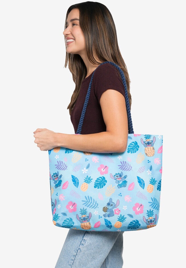 Disney Stitch Travel Rope Tote Bag Carry-On Blue All-Over Print, BLUE, hi-res image number 0
