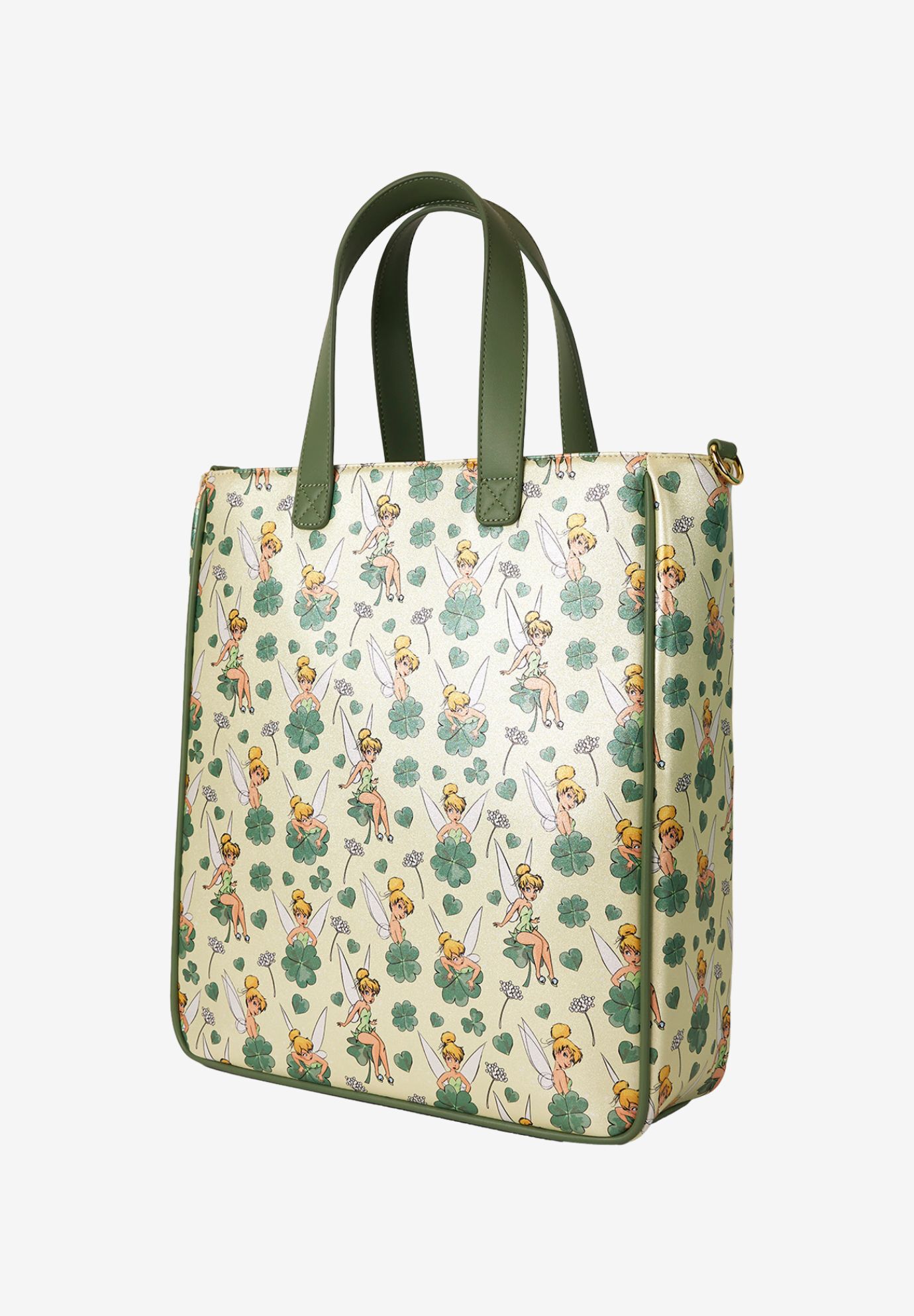 Loungefly x Disney Tinker Bell All-Over Print Tote Bag With Coin Bag Clovers, GREEN, alternate image number 7