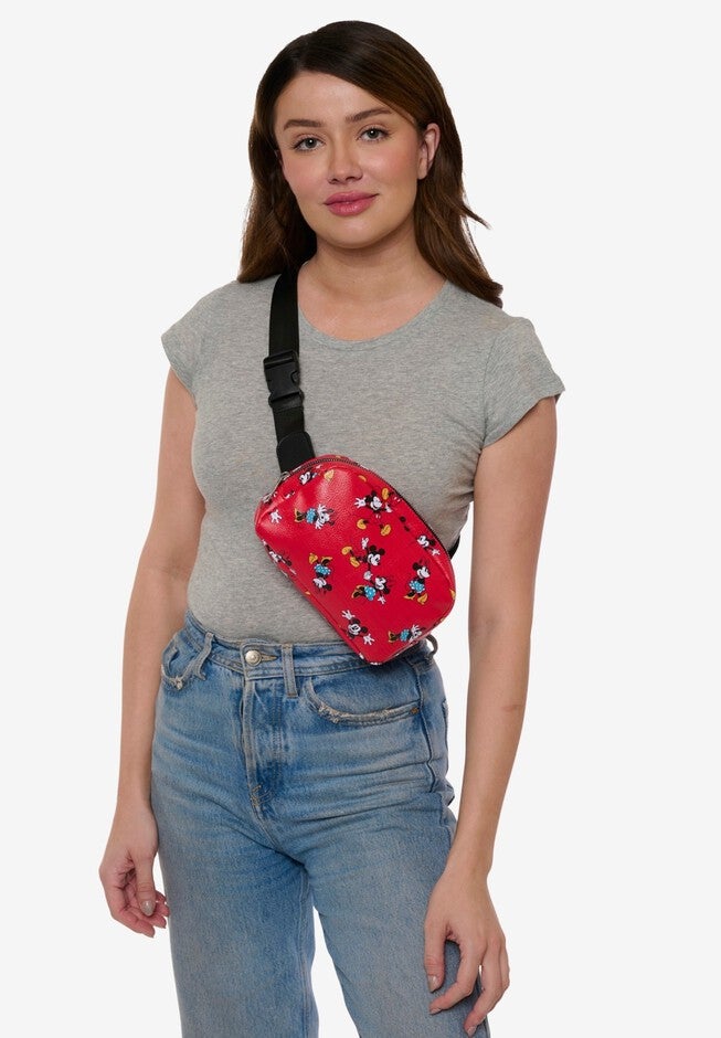Disney Mickey & Minnie Mouse Belt Bag Crossbody Zippered All Over Print Faux Leather, , alternate image number 3