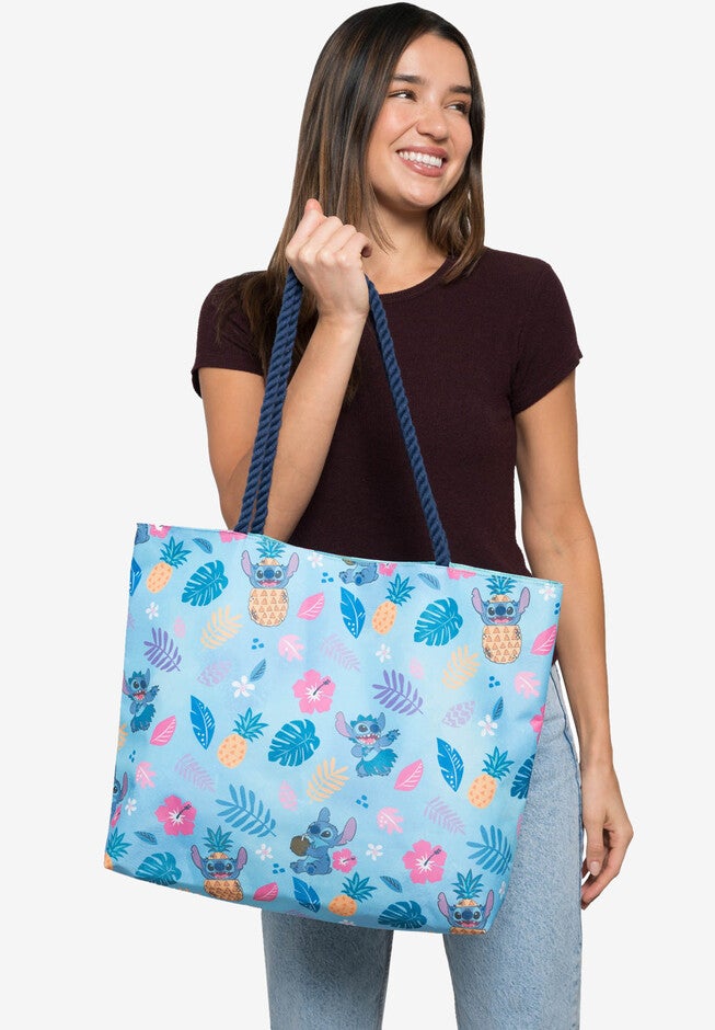 Disney Stitch Travel Rope Tote Bag Carry-On Blue All-Over Print, , on-hover image number 1