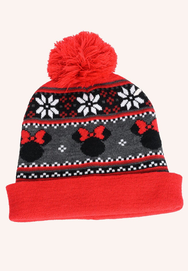 Disney Adult Minnie Mouse Knit Beanie Hat Texting Gloves Red
