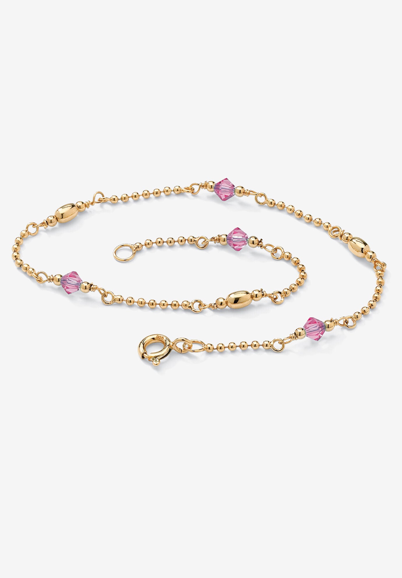 Gold Over Sterling Silver Simulated Birthstone Ankle Bracelet 11 Inches, JUNE, hi-res image number 0