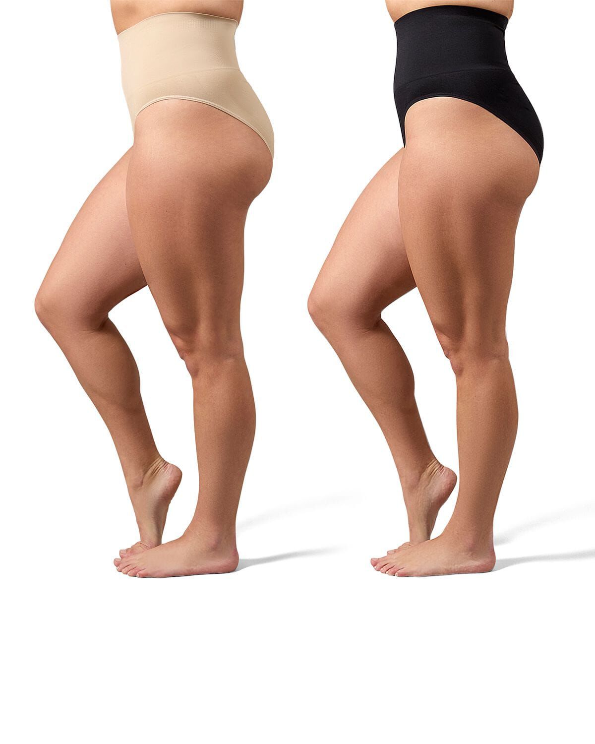 2 Pair Women's Full Coverage High Waisted Shaping Briefs, NUDE BLACK, hi-res image number 0
