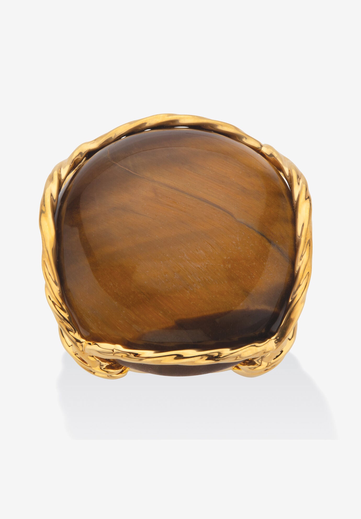 Yellow Gold-Plated Genuine Brown Tiger'S Eye Pillow Ring, TIGERS EYE, hi-res image number 0