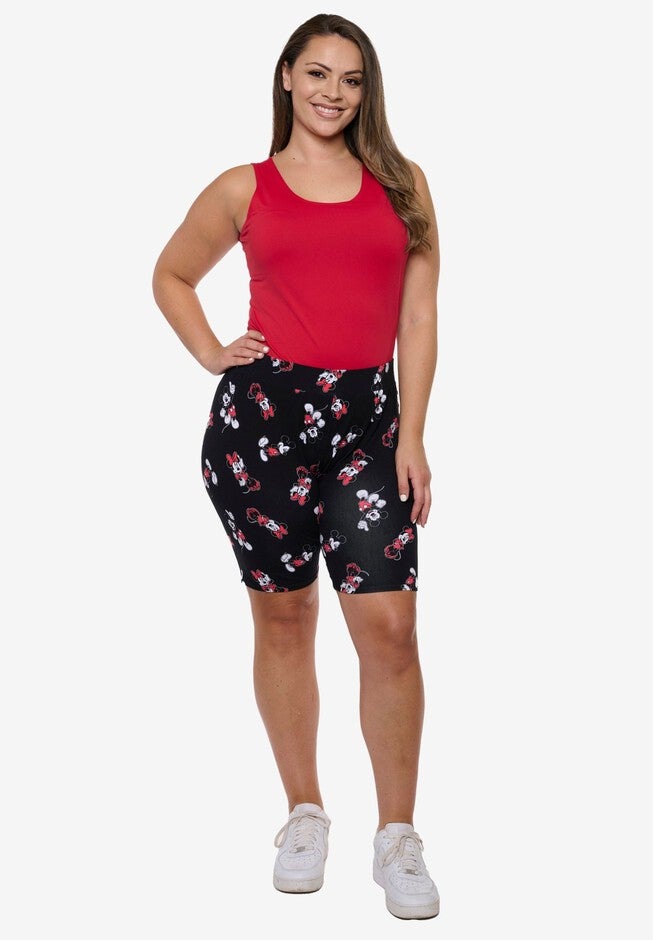 Women's Disney Mickey Mouse Bike Shorts Black All-Over Print, BLACK, alternate image number null
