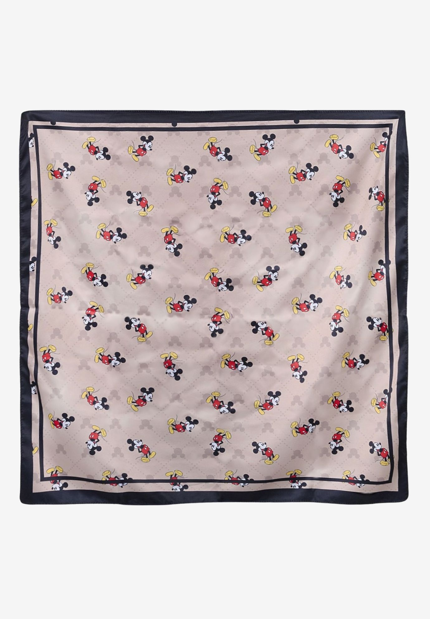 Disney Mickey Mouse Silky Scarf 27 inches x 27 inches Tan Icon Print Square Neck Tie, BLACK, hi-res image number 0