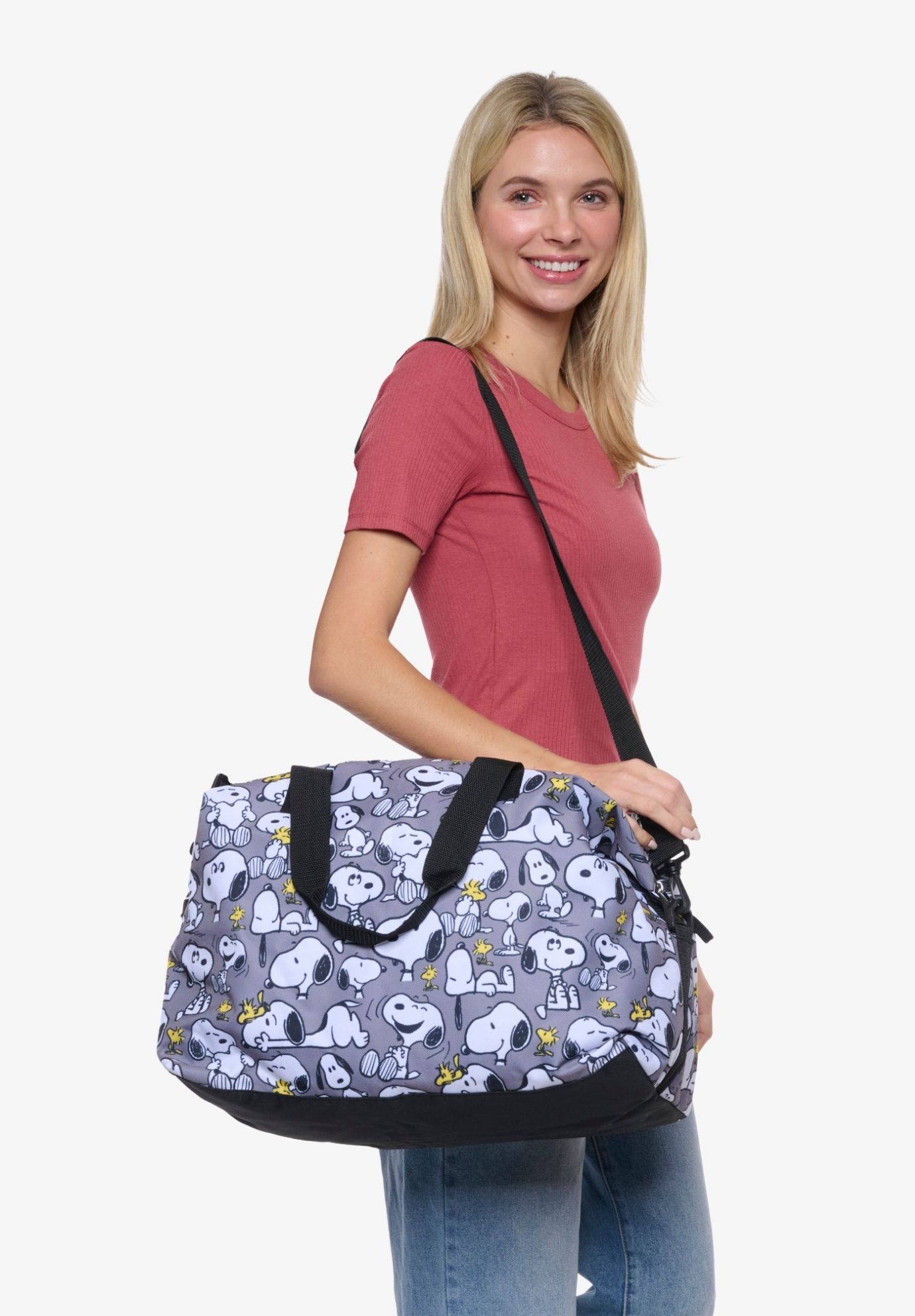 Peanuts Snoopy Duffel Bag Travel Weekender Carry-On Print Woodstock Gray, GRAY, alternate image number 6