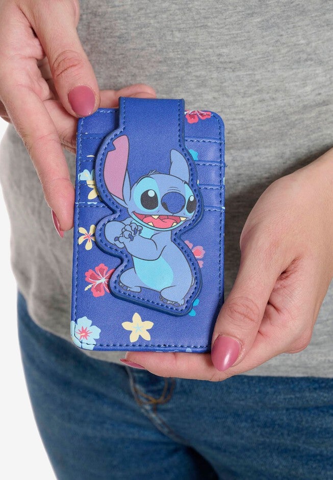 Disney Stitch Card Holder Wallet Hawaiian Flowers Button Snap Closure, , on-hover image number 1