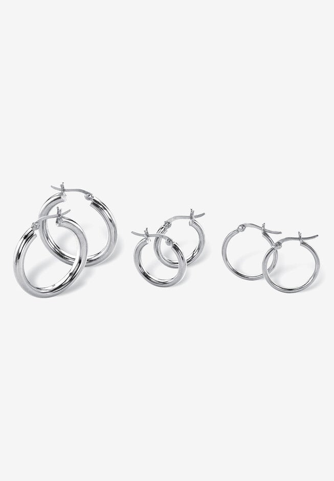 Sterling Silver 3 pair set Hoop Earrings (28mm), SILVER, hi-res image number 0