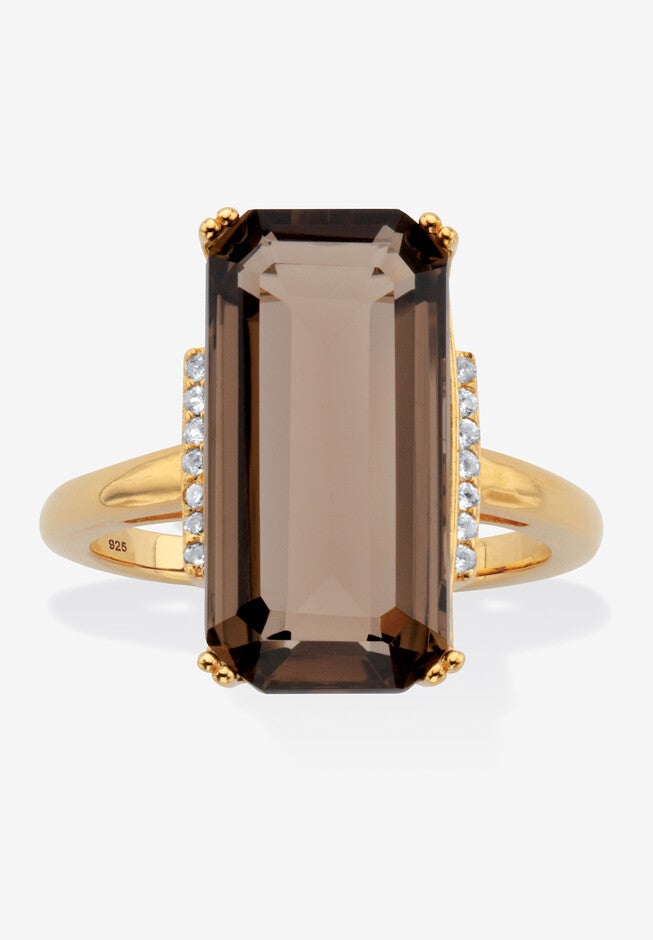 Yellow Gold over Silver Smoky Quartz and White Topaz Ring (11 5/8 cttw.), YELLOW GOLD, hi-res image number 0