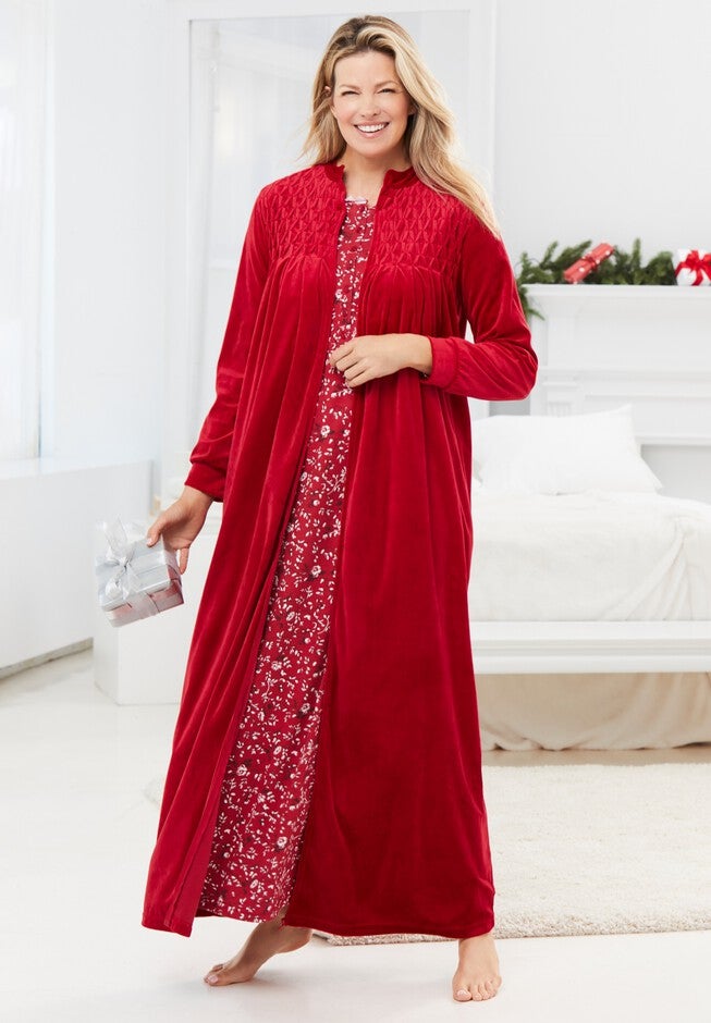 Smocked Velour Long Robe, , alternate image number 5