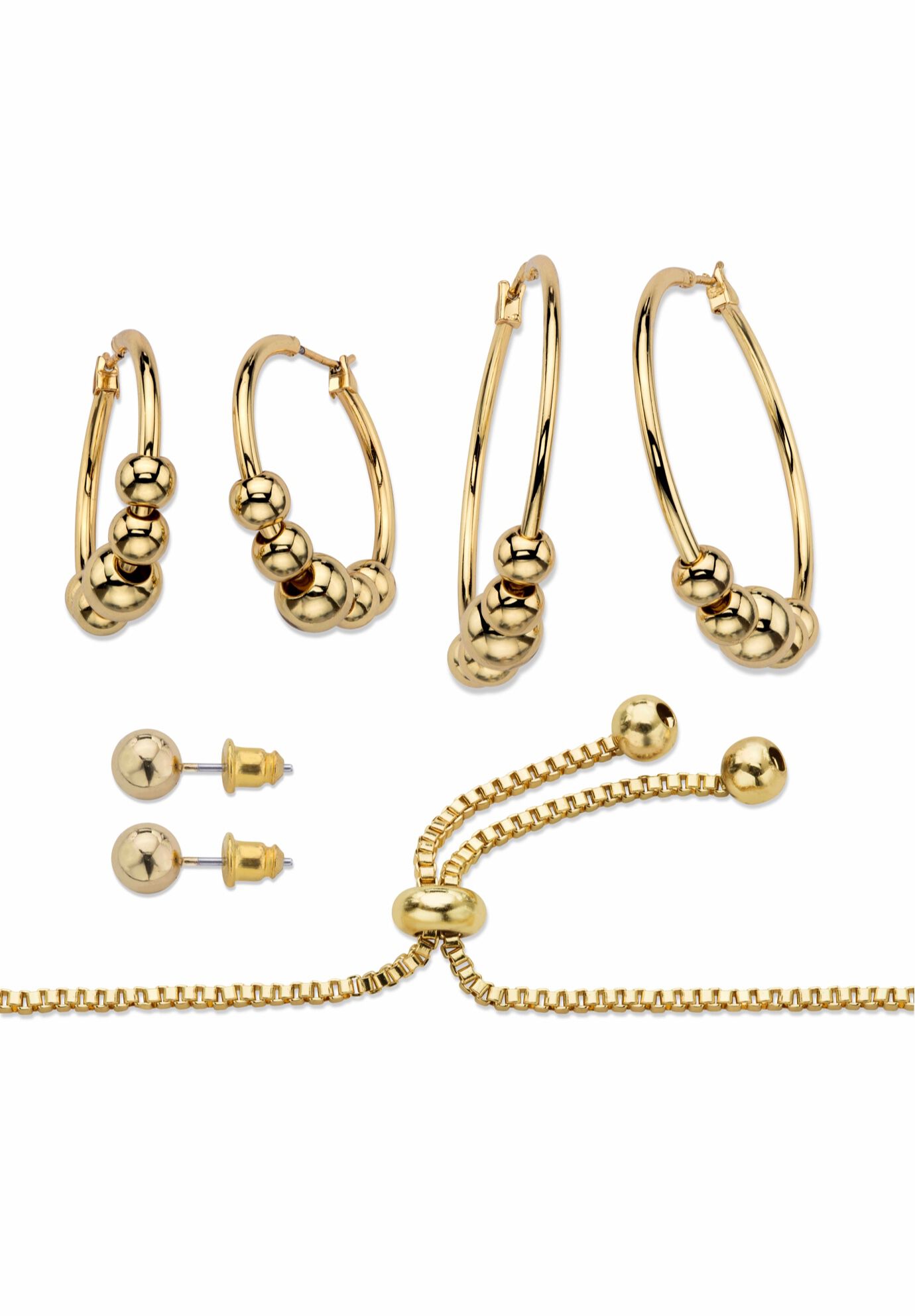4-Piece Beaded Earrings and Bracelet Set in Goldtone, , on-hover image number 1