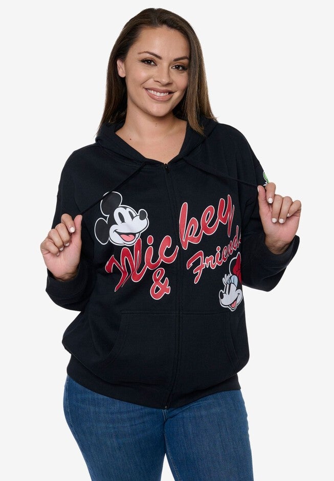 Women's Disney Mickey & Friends Hoodie Sweatshirt Black Zip Up, BLACK, alternate image number null