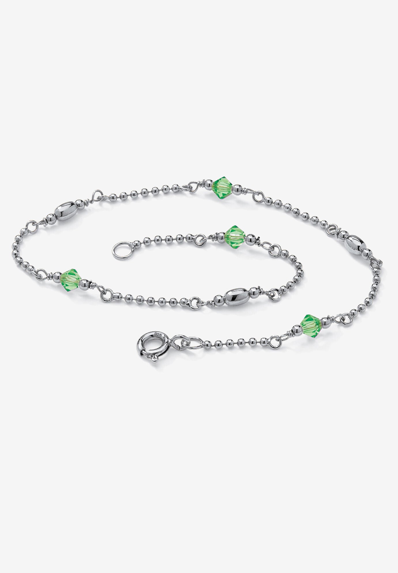 Platinum Plated Silver Ankle Bracelet (2Mm), Round Simulated Birthstone 11 Inches, AUGUST, hi-res image number 0