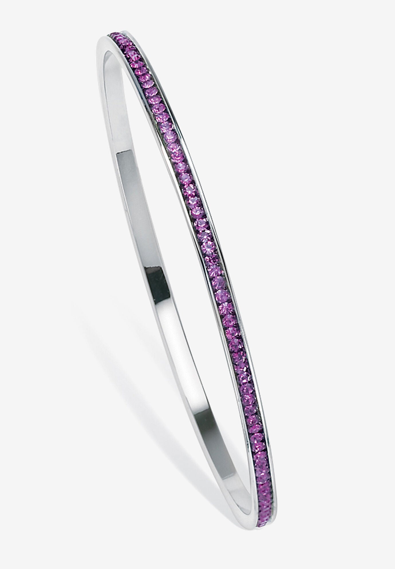 Silver Tone Eternity Bangle Bracelet Simulated Birthstones 7.5 inches, FEBRUARY, hi-res image number 0