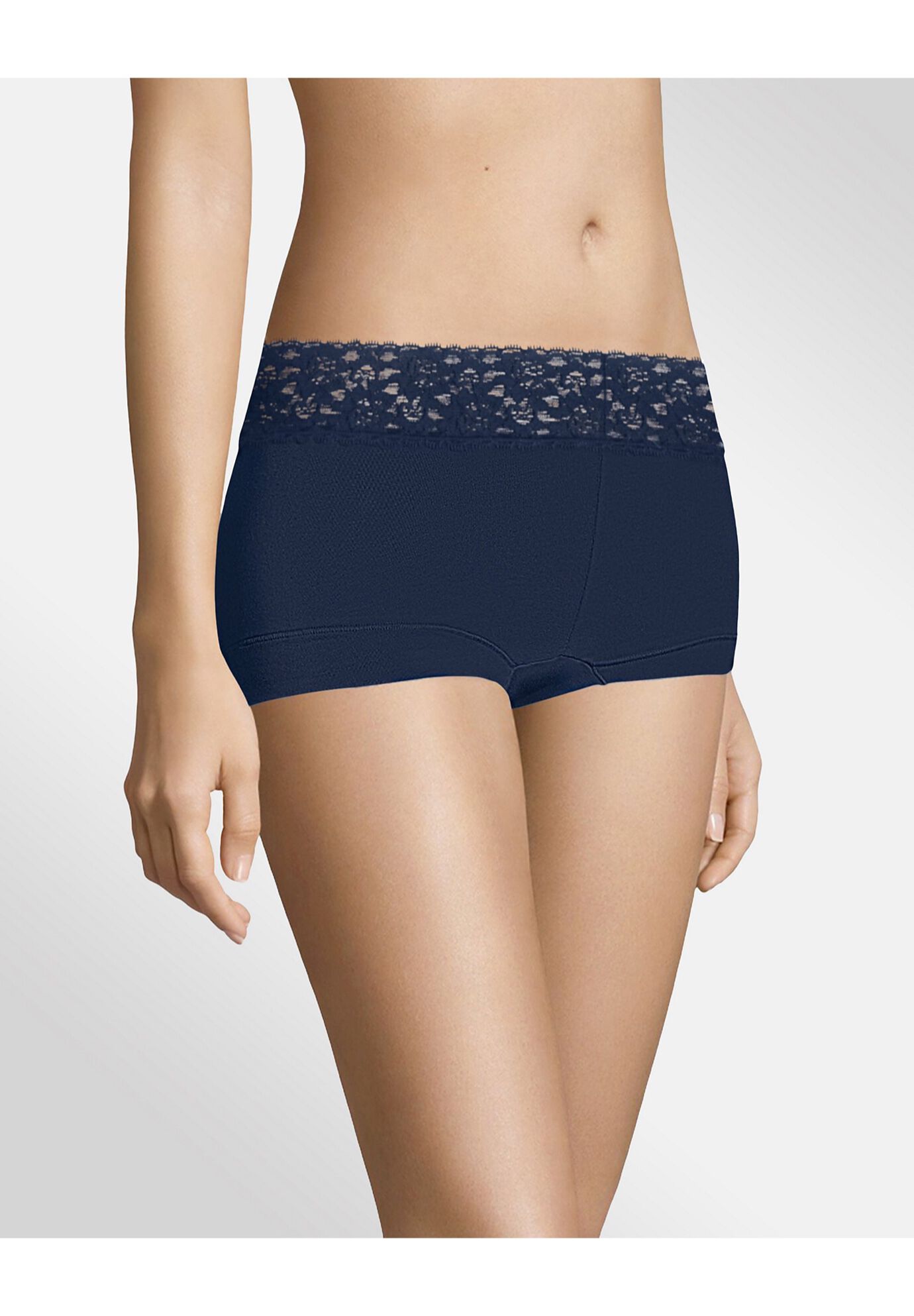 Cotton Dream&reg; Boyshort With Lace , NAVY, hi-res image number 0