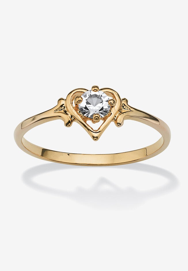 Yellow Gold-Plated Simulated Birthstone Ring, APRIL, hi-res image number 0