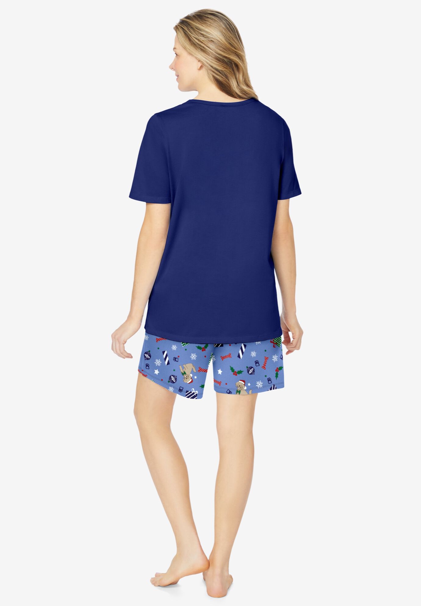 Knit PJ Short Set, EVENING BLUE GOLDEN RETRIEVER, on-hover image number 1