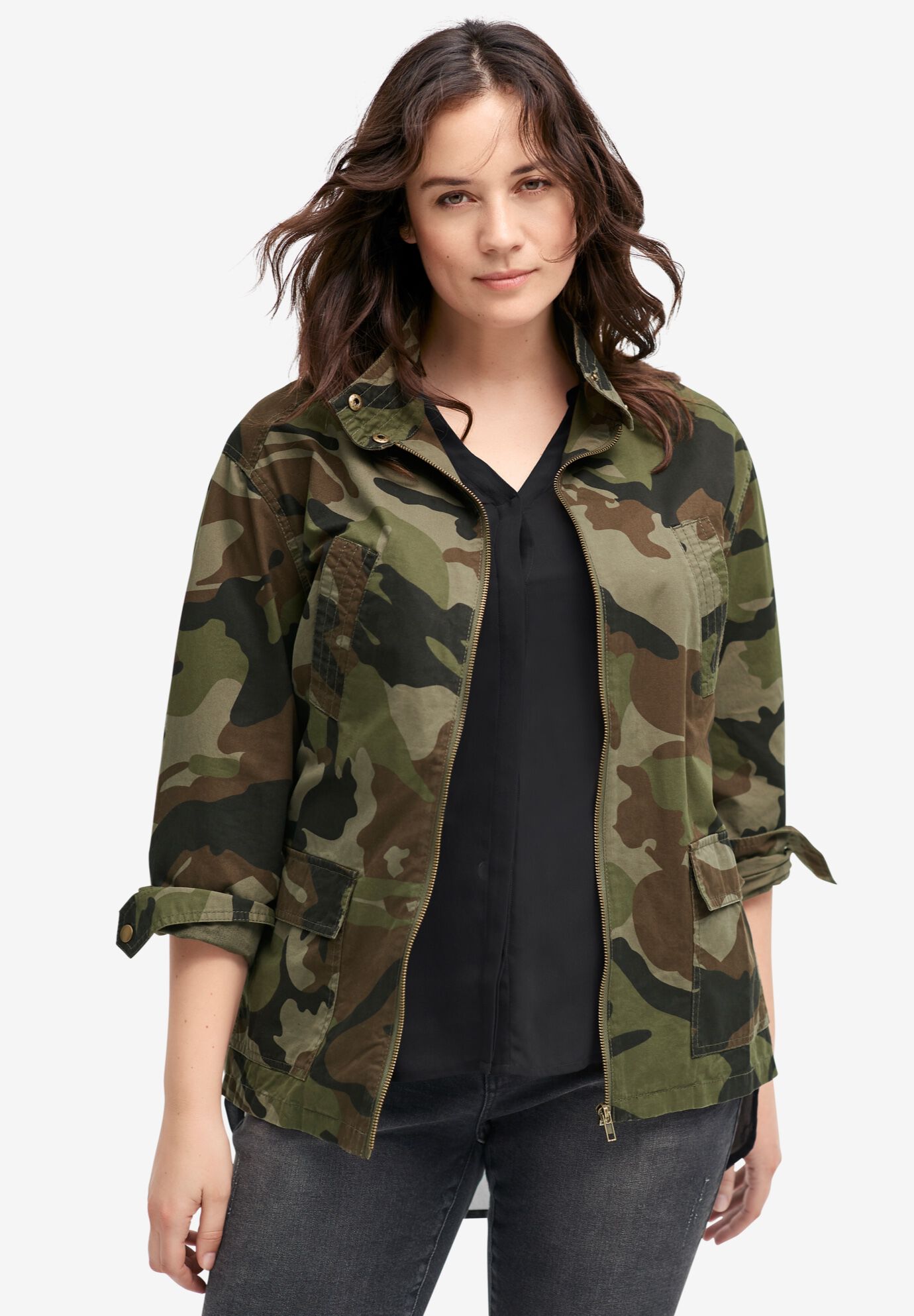 Women's camo utility jacket top