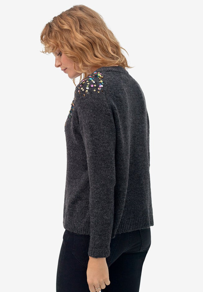 Sequin Yoke Pullover, , alternate image number null