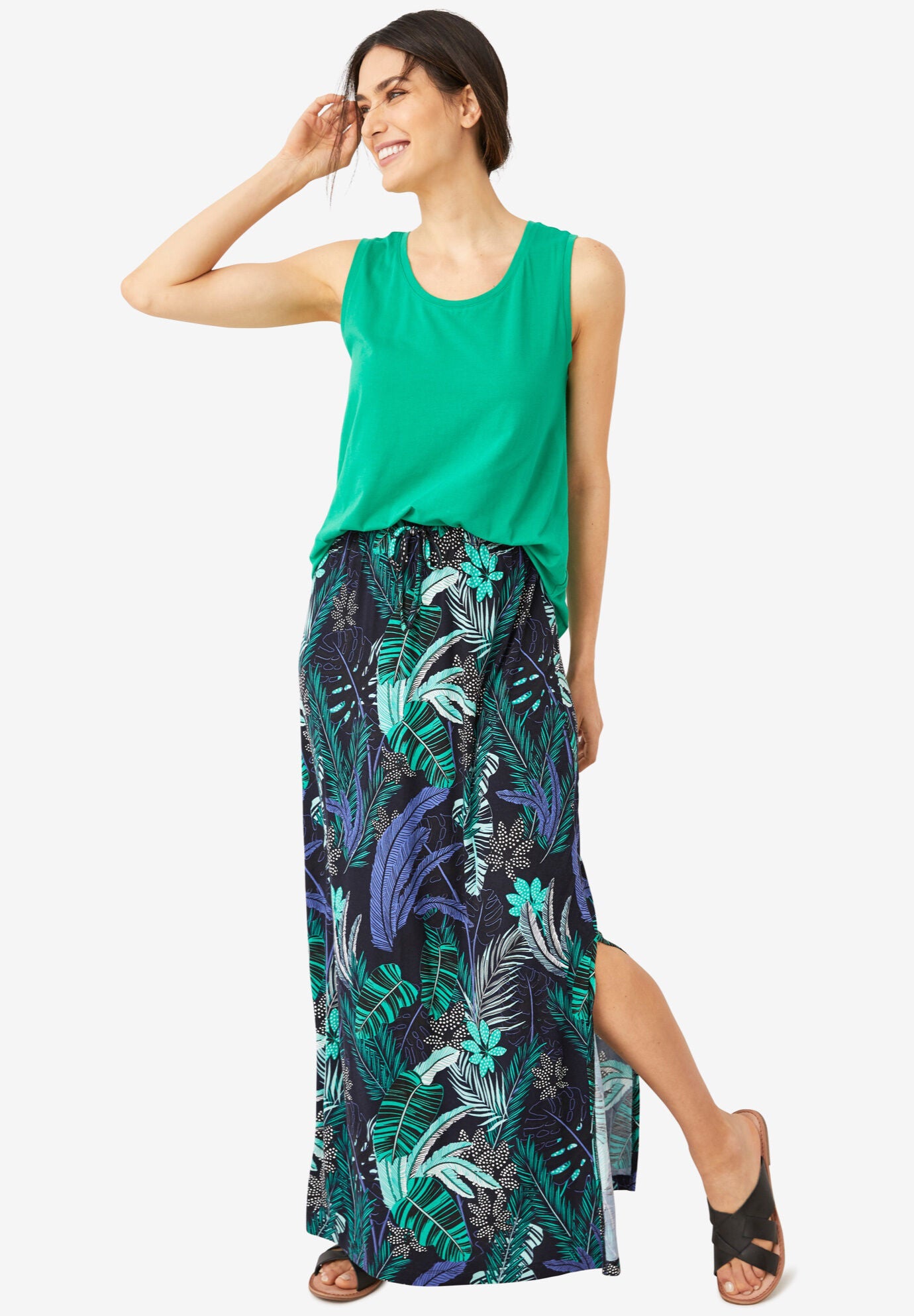 Stretch Jersey Knit Elastic Drawstring Waist Maxi Skirt, , alternate image number 3