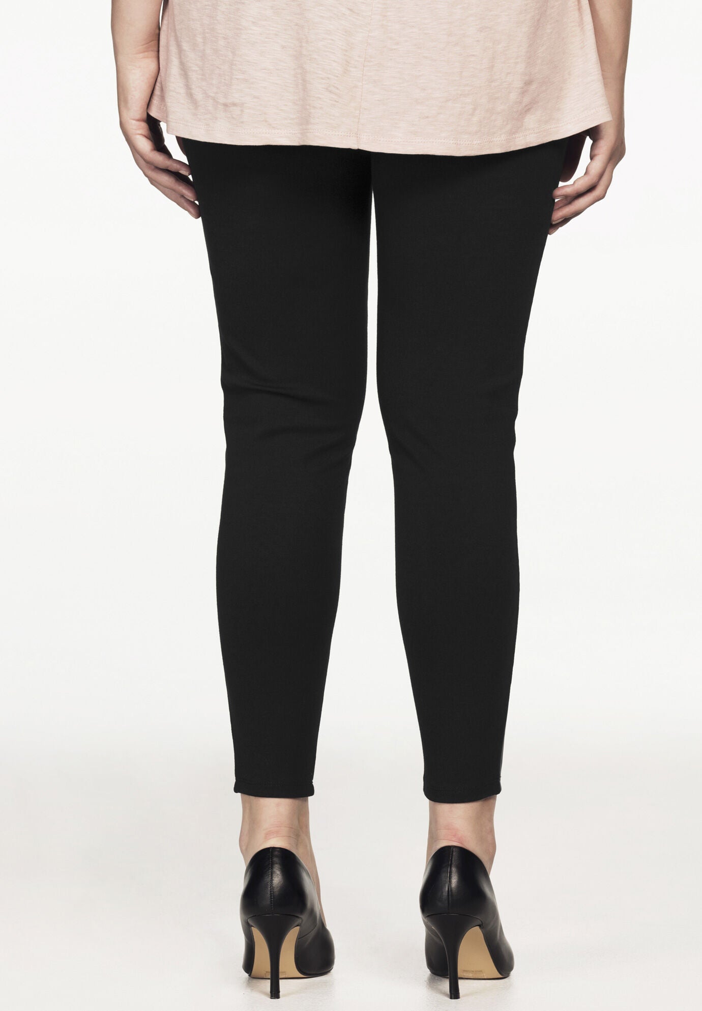 Faux Leather Front Ponte Leggings, , on-hover image number 1