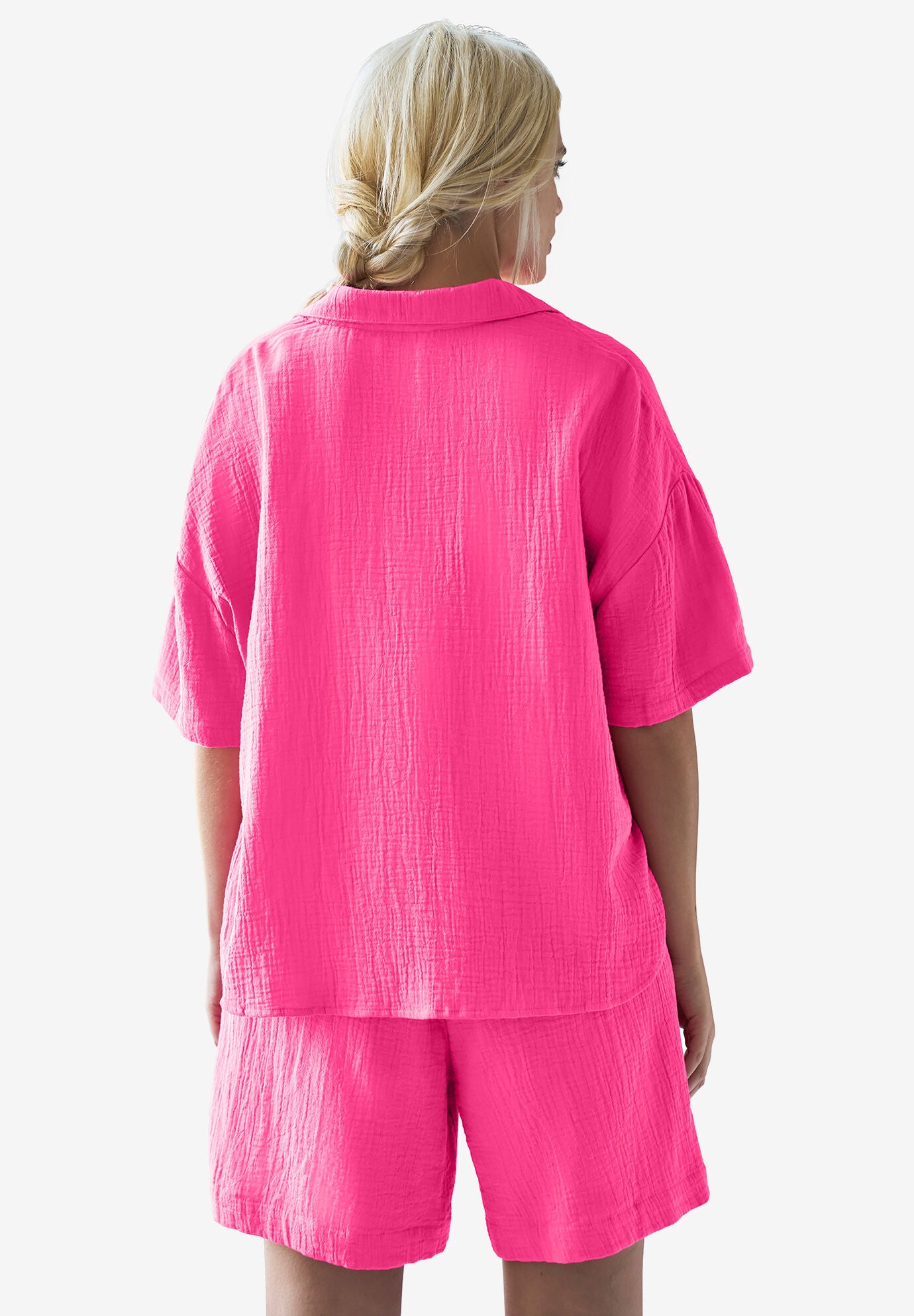 Button Front Gauze Camp Shirt, RASPBERRY SORBET, on-hover image number 1