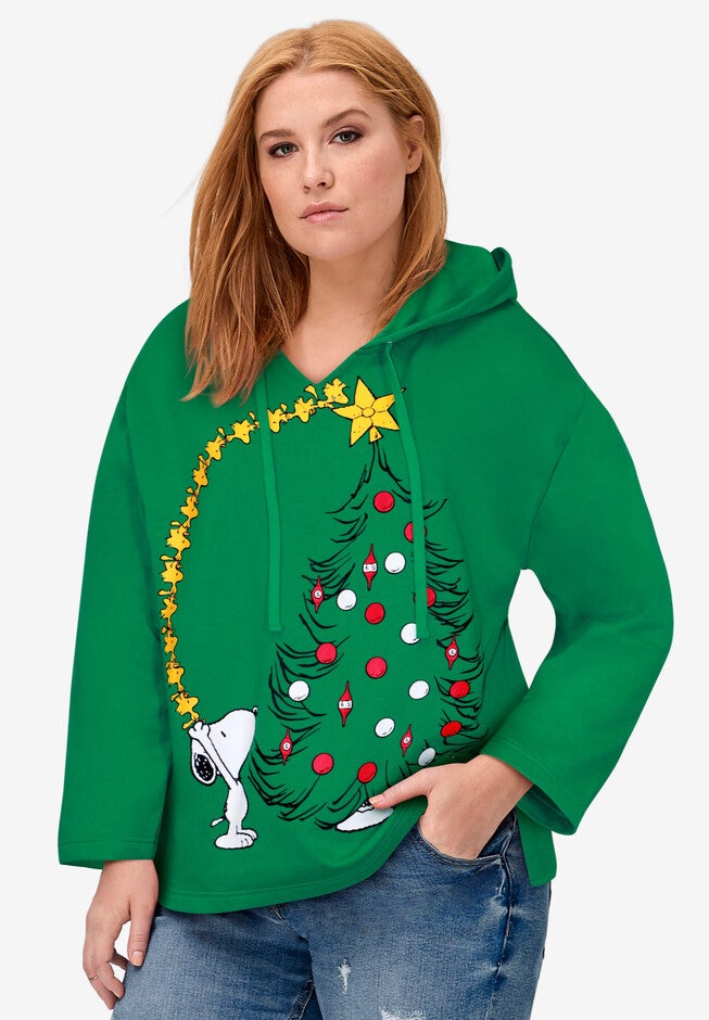 Peanuts Snoopy Christmas Hooded Sweatshirt, GREEN SNOOPY TREE, hi-res image number null