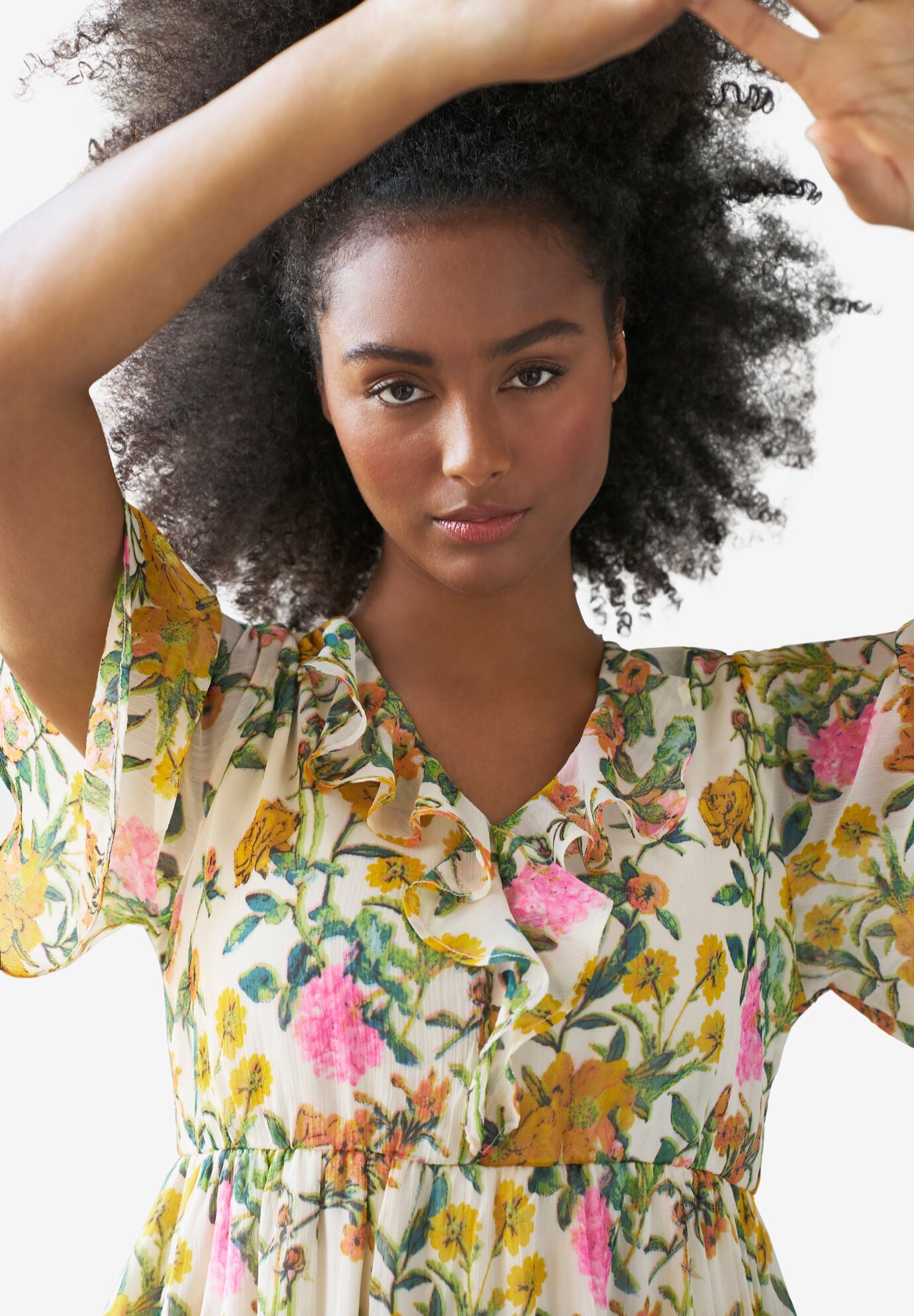 Ruffled V-Neck Empire Dress, , alternate image number 2