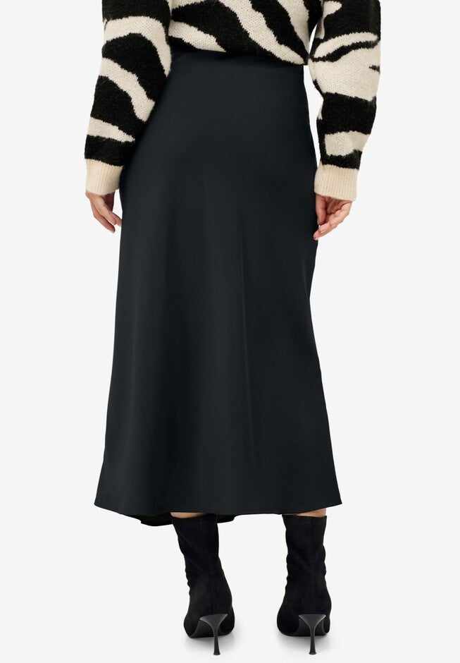 Satin Maxi Skirt With Elastic Waist & Side Zipper, , on-hover image number null