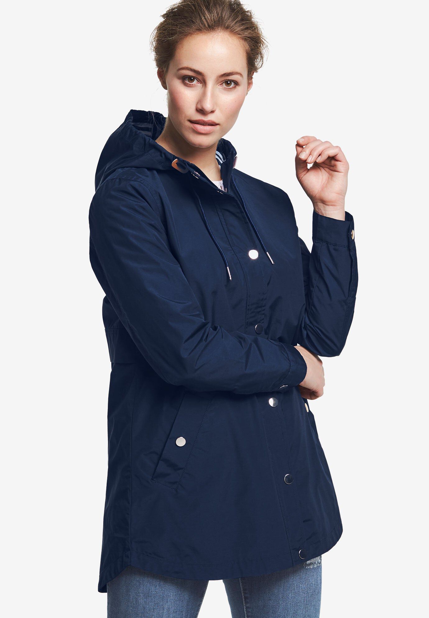 Water-Resistant A-Line Snap-Front Hooded Raincoat | Avenue