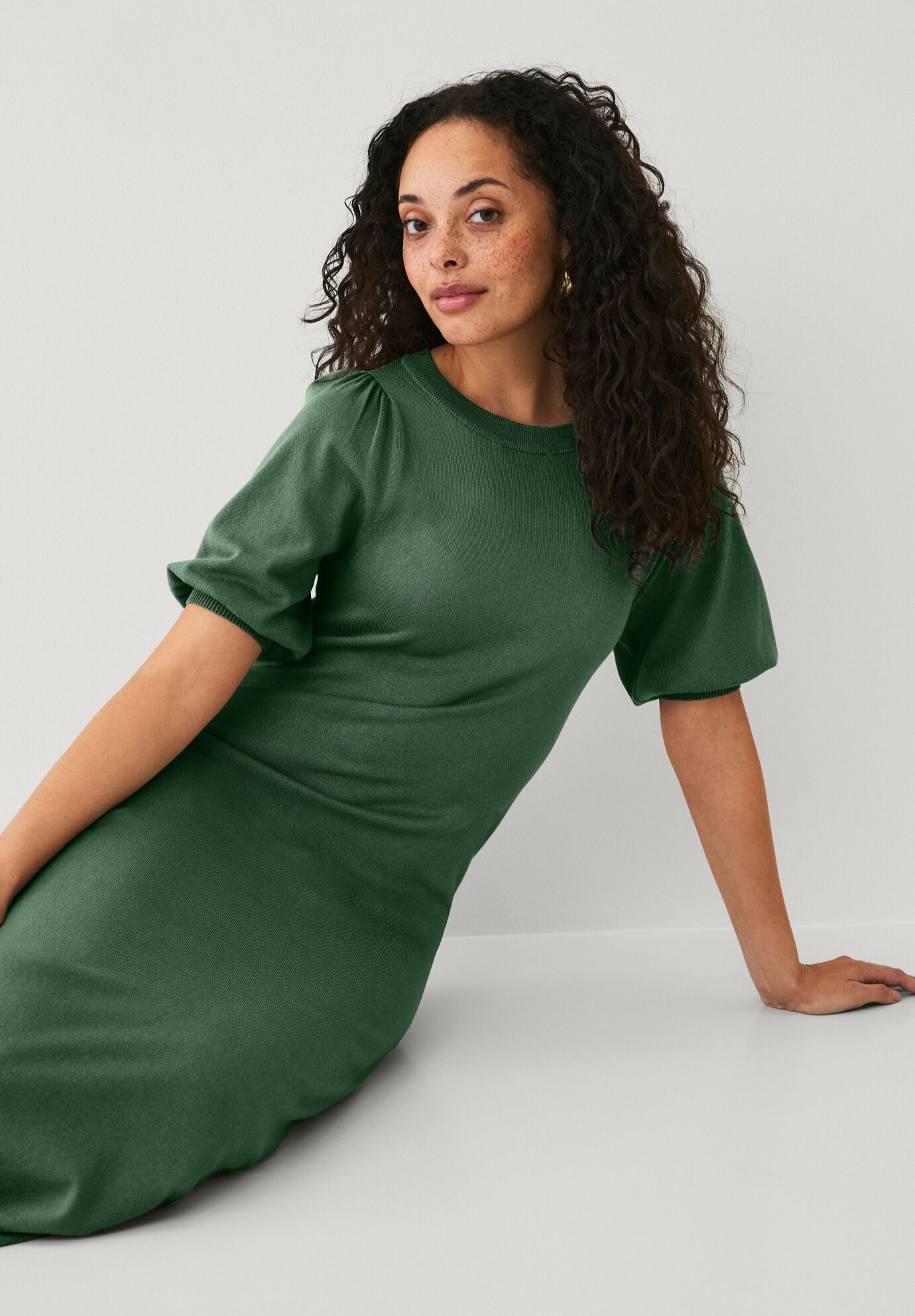 Fine Knit Midi Sweater Dress, MIDNIGHT GREEN, alternate image number 3