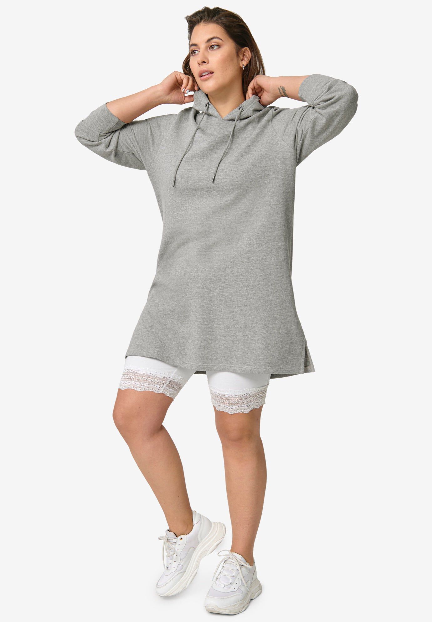 Lace Hem Bike Shorts, WHITE, hi-res image number 0