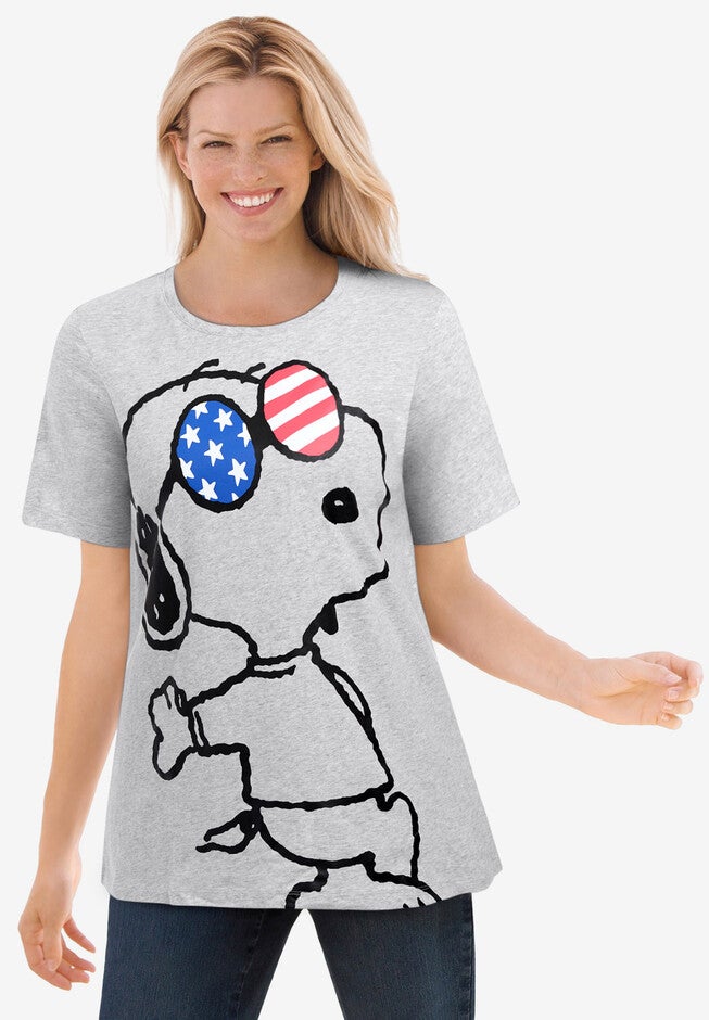 Peanuts Heather Grey Snoopy Glasses Crewneck Tee, HEATHER GREY SNOOPY GLASSES, hi-res image number null