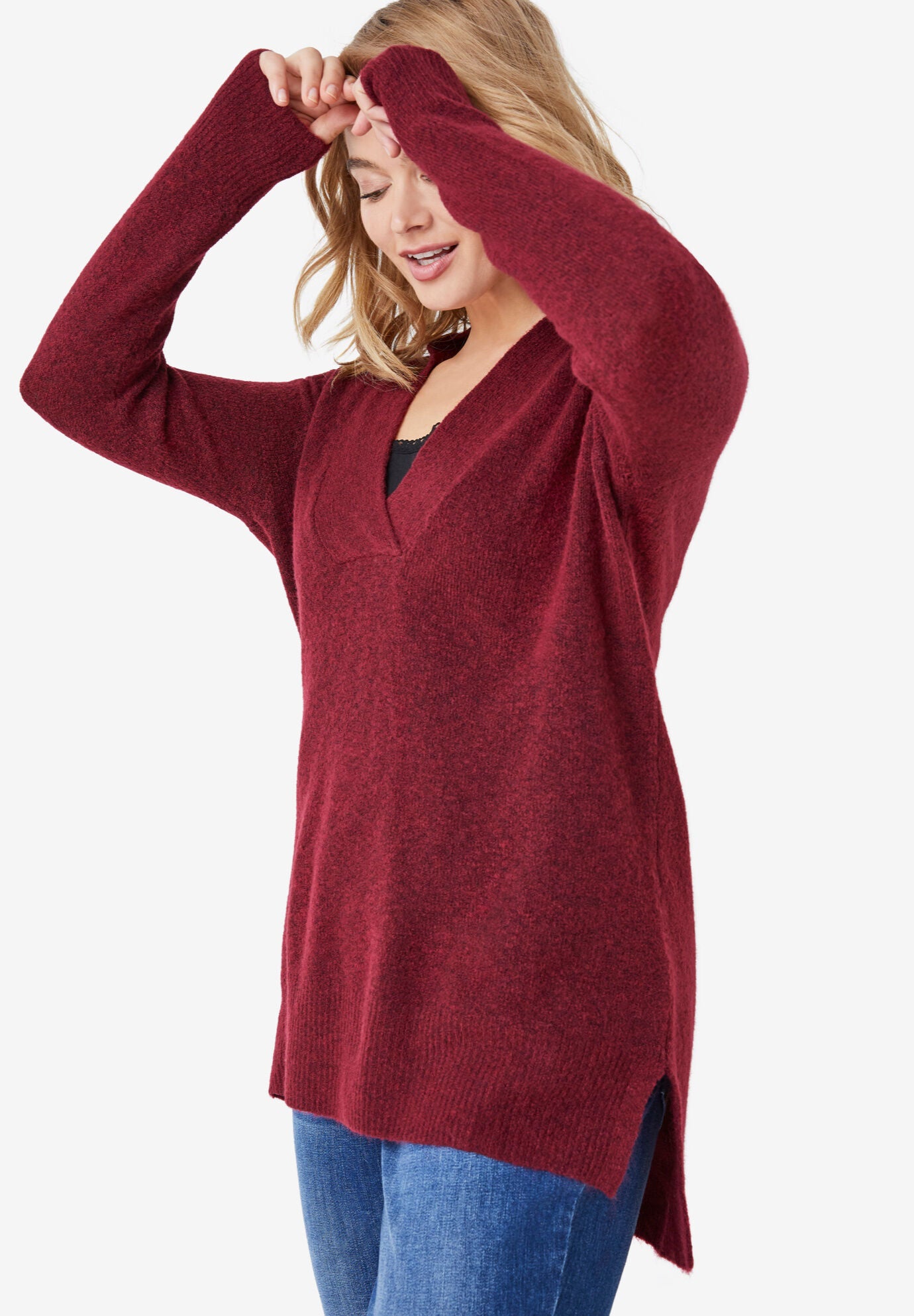 Hi-Lo V-Neck Pullover, , alternate image number 2