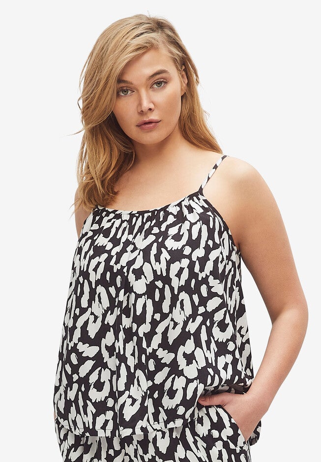 A-line Tank With Spaghetti Straps, BLACK IVORY PRINT, hi-res image number 0